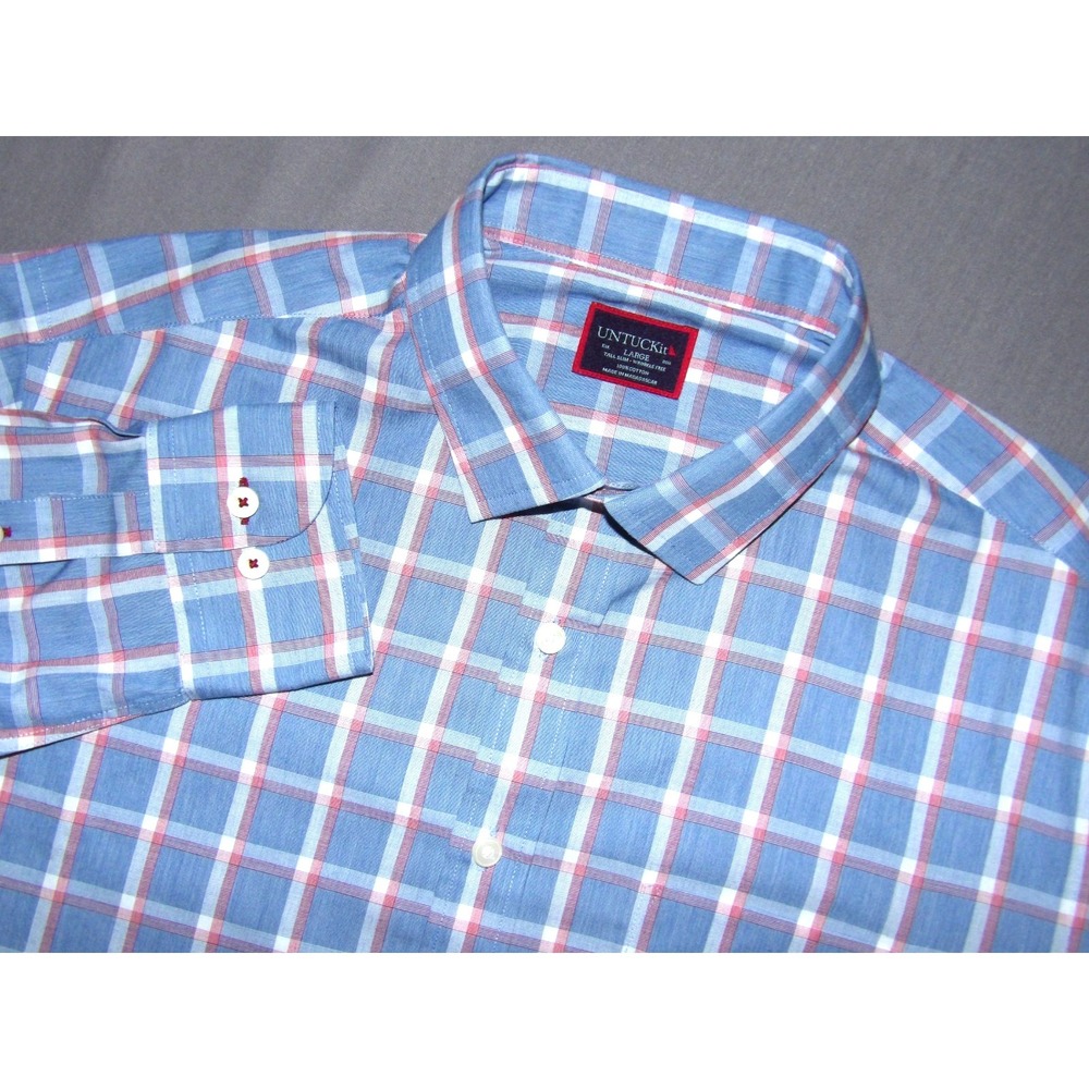 UNTUCKit Wrinkle Free Plaid Long Sleeved Button Up Shirt Men's Large Tall Slim
